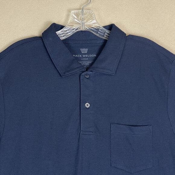 Mack Weldon Polo Shirt Mens Large Blue Chest Pocket Stretch Breathable Stretch - Picture 2 of 9